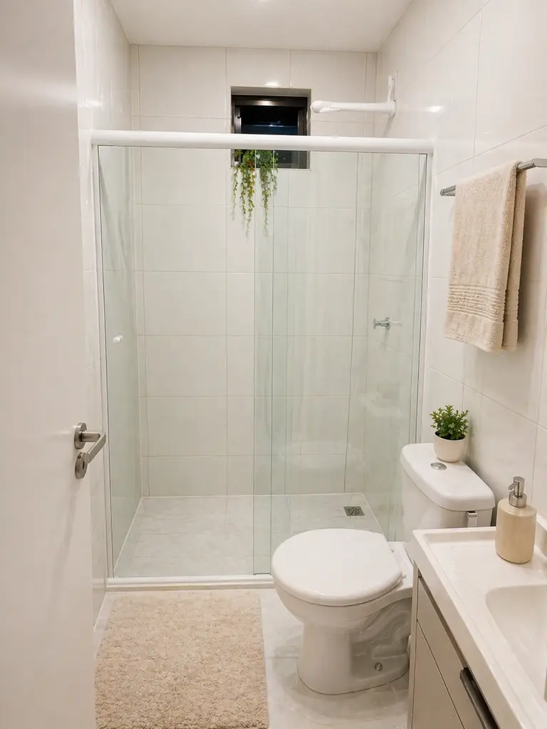 Banheiro privativo dos apartamentos mobiliados em Cascavel PR.